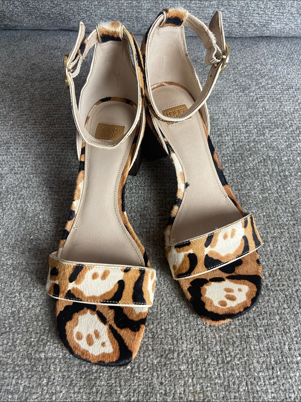 Louise et Cie Leopard Print Ankle-Strap Block Heels. Size 7